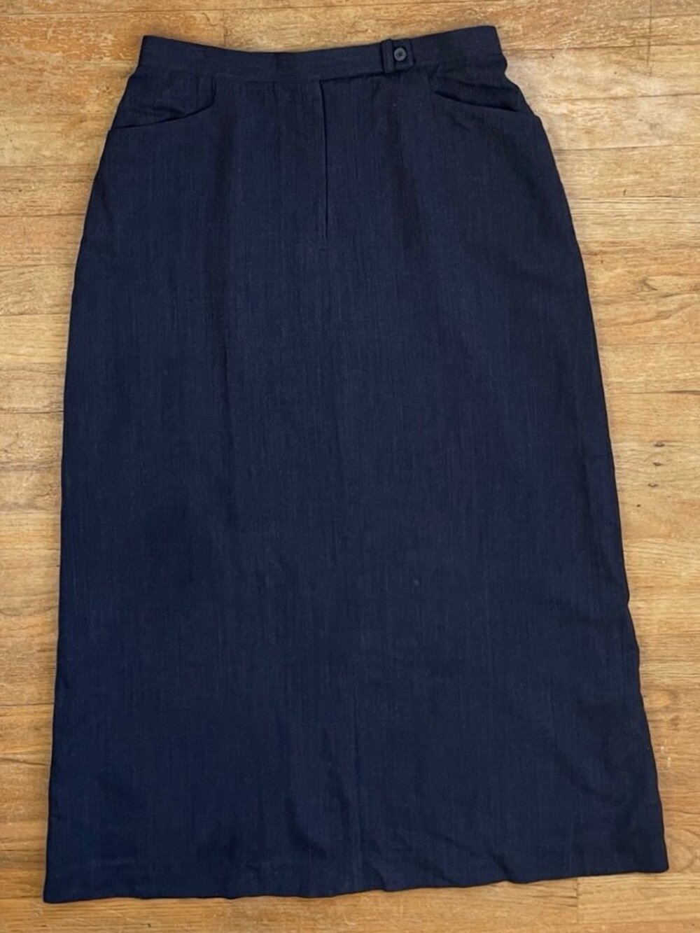 Vintage Twill Wool Maxi Skirt Size Small (6) 27" Waist 1990s Dark Blue A-Line Cl